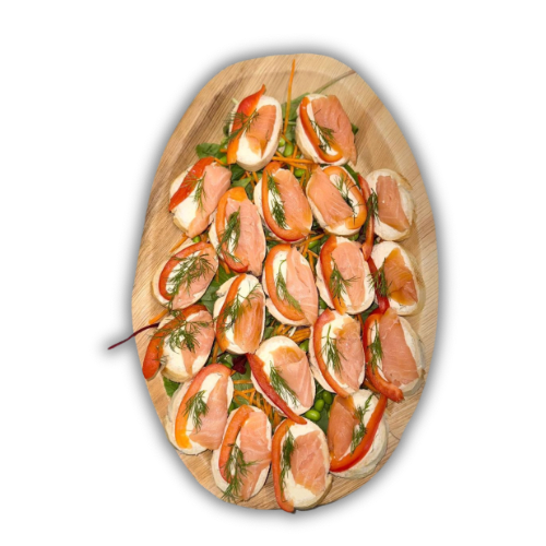 Finger food canapés with smoked salmon