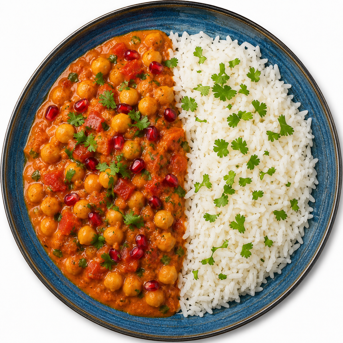 Yellow curry with jasmine rice and various vegetables